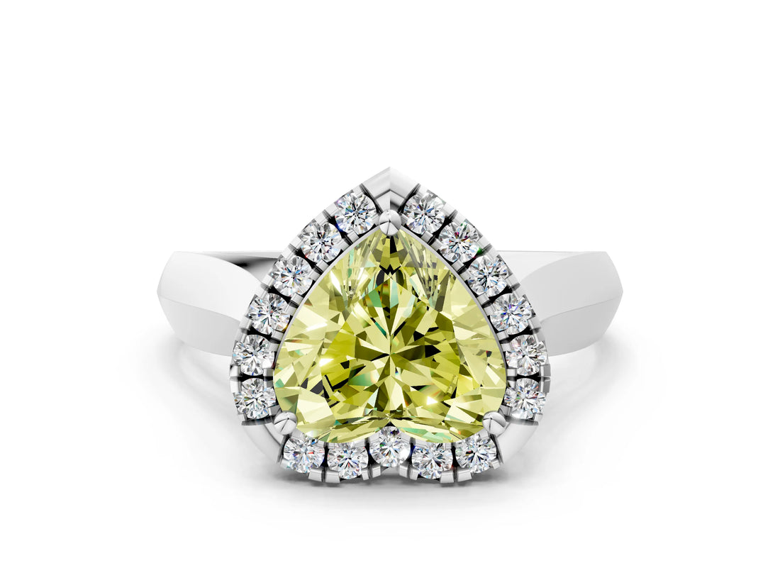 Platinum Fancy Yellow Heart  Cut Halo Solitaire Engagement Ring with Square Band and Four-Prong Setting_12