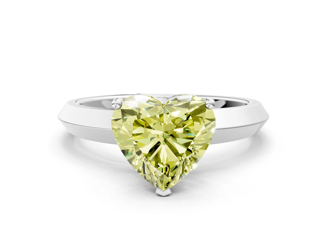 Platinum Fancy Yellow Heart  Cut Solitaire Engagement Ring with Flat Band and Four-Prong Setting 1