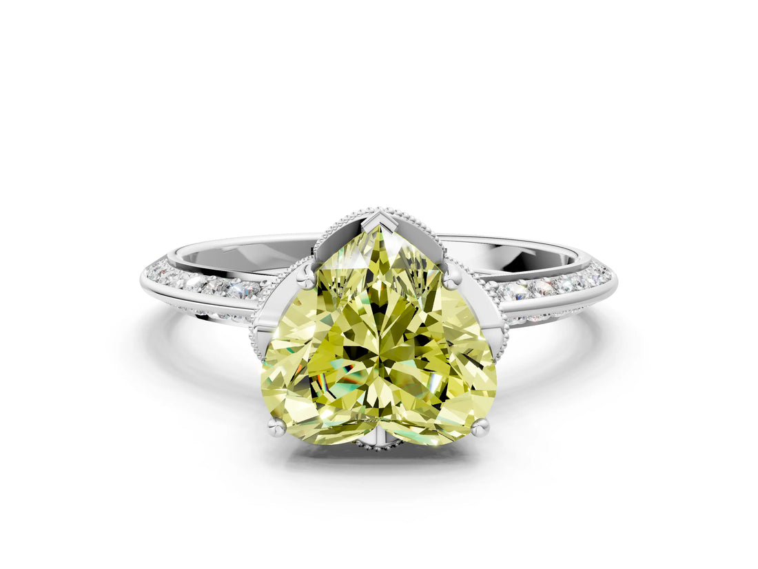 Platinum Fancy Yellow Heart Cut Solitaire Split Shank Pave Diamond Engagement Ring with Four-Prong Setting_6