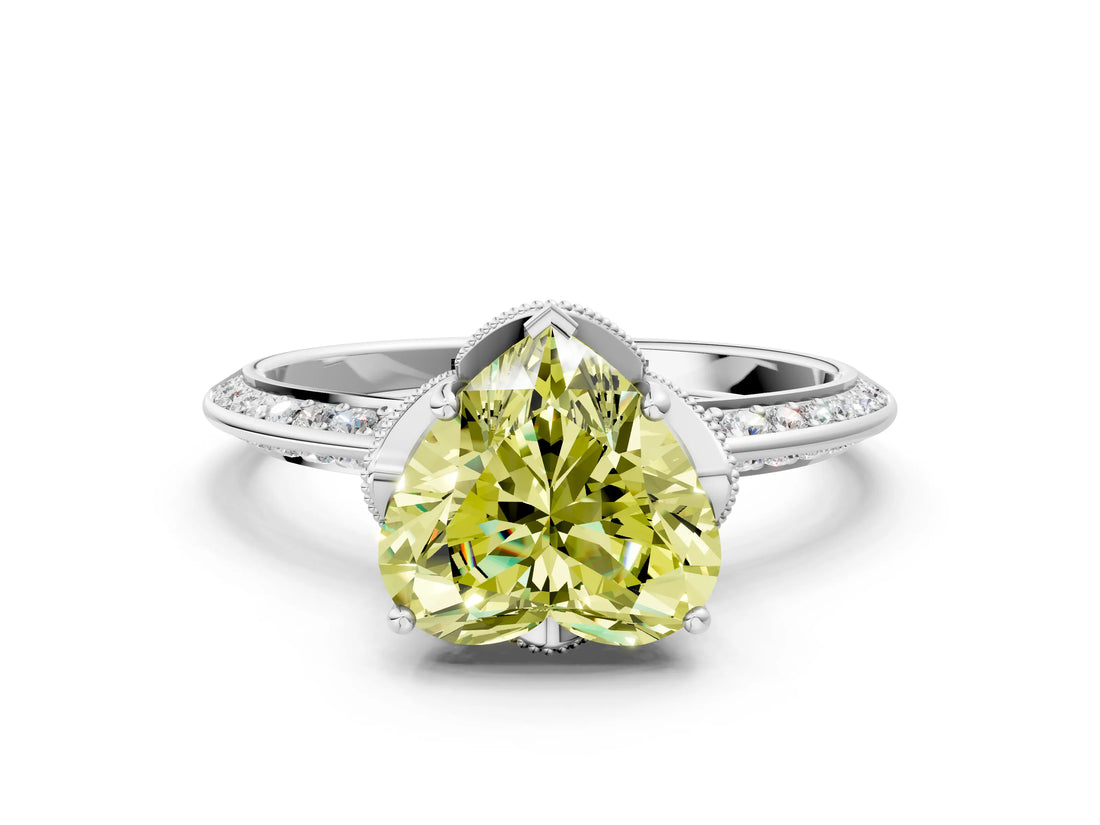 Platinum Fancy Yellow Heart Cut Solitaire Split Shank Pave Diamond Engagement Ring with Four-Prong Setting_84