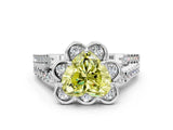 Platinum Fancy Yellow Heart  Halo Diamond Floral Split Shank Engagement Ring