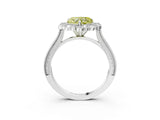 Platinum Fancy Yellow Heart  Halo Milgrain Pave Diamond Ring with Four-Prong Setting 4