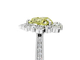 Platinum Fancy Yellow Heart  Halo Milgrain Pave Diamond Ring with Four-Prong Setting