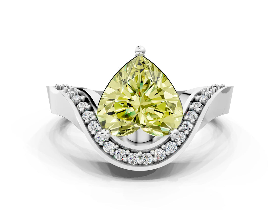 Platinum Fancy Yellow Heart  Solitaire Diamond Engagement Ring with Pave Band and Four-Prong Setting 1