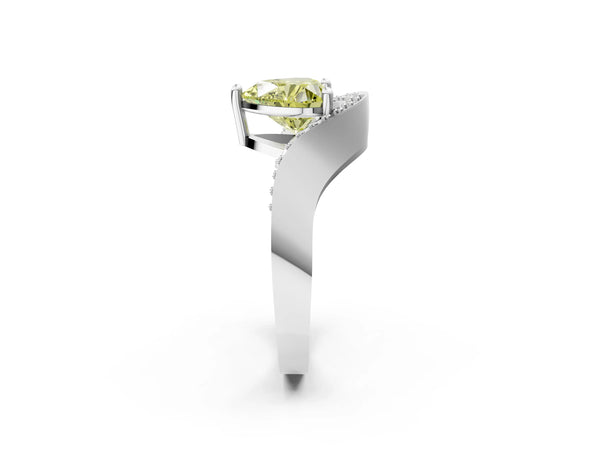 Platinum Fancy Yellow Heart  Solitaire Diamond Engagement Ring with Pave Band and Four-Prong Setting