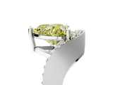 Platinum Fancy Yellow Heart  Solitaire Diamond Engagement Ring with Pave Band and Four-Prong Setting