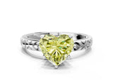 Platinum Fancy Yellow Heart  Solitaire Diamond Engagement Ring with XO Engraved Band and Four-Prong Setting