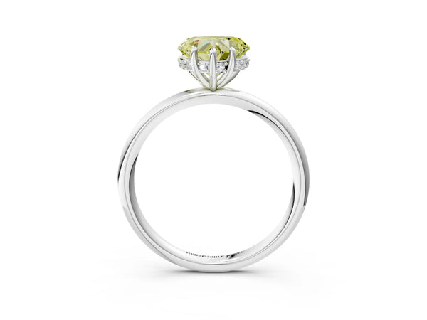 Platinum Fancy Yellow Heart  Solitaire Diamond Ring with a Classic Band and Four-Prong Setting