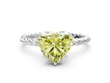 Platinum Fancy Yellow Heart  Solitaire Twist Band Ring with Four-Prong Setting