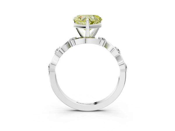 Platinum Fancy Yellow Heart  Solitaire Twisted Band with Prong Setting