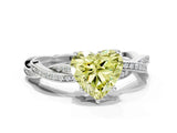 Platinum Fancy Yellow Heart  Solitaire Twisted Pave Diamond Ring with Four-Prong Setting