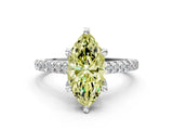 Platinum Fancy Yellow Marquise  Brilliant Diamond Solitaire with Pavé Band and Four-Prong Setting 1