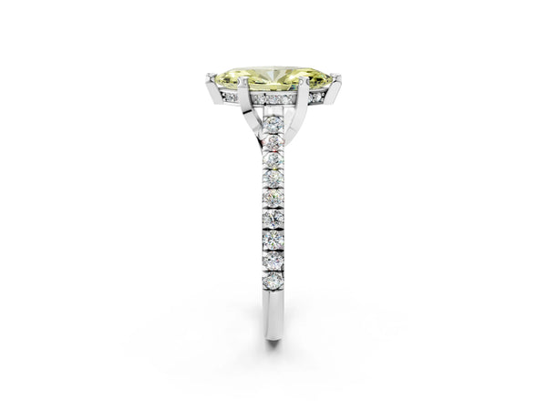 Platinum Fancy Yellow Marquise  Brilliant Diamond Solitaire with Pavé Band and Four-Prong Setting