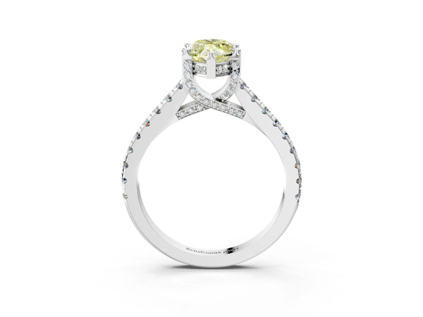 Platinum Fancy Yellow Marquise  Brilliant Diamond Solitaire with Pavé Band and Four-Prong Setting
