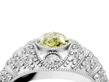 Platinum Fancy Yellow Marquise Cut Brilliant Halo Pave Diamond Milgrain Ring_10