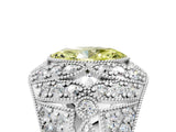 Platinum Fancy Yellow Marquise Cut Brilliant Halo Pave Diamond Milgrain Ring_11
