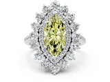 Platinum Fancy Yellow Marquise Cut Diamond Floral Double Halo Engagement Ring with Prong Setting_30