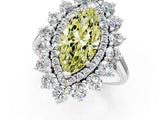 Platinum Fancy Yellow Marquise Cut Diamond Floral Double Halo Engagement Ring with Prong Setting_31