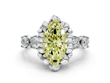 Platinum Fancy Yellow Marquise  Cut Diamond Floral Halo Engagement Ring with Shared Prong Setting