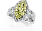 Platinum Fancy Yellow Marquise Cut Diamond Halo Ring with Round Split Shank and Prong Setting_1