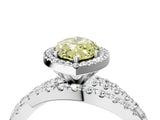 Platinum Fancy Yellow Marquise Cut Diamond Halo Ring with Round Split Shank and Prong Setting_4