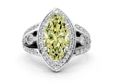 Platinum Fancy Yellow Marquise Cut Diamond Halo Ring with Split Shank and Bezel Accents and Four-Prong Setting_6
