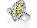Platinum Fancy Yellow Marquise Cut Diamond Milgrain Halo Engagement Ring with Round Pavé Band and Prong Setting_14