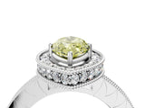 Platinum Fancy Yellow Marquise Cut Diamond Milgrain Halo Engagement Ring with Round Pavé Band and Prong Setting_17