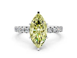 Platinum Fancy Yellow Marquise Cut Diamond Pavé Solitaire Ring with Round Band and Prong Setting