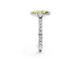 Platinum Fancy Yellow Marquise Cut Diamond Pavé Solitaire Ring with Round Band and Prong Setting_2