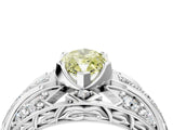 Platinum Fancy Yellow Marquise Cut Diamond Pave Art Deco Split Shank Ring with Four-Prong Setting_10