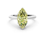 Platinum Fancy Yellow Marquise Cut Diamond Solitaire Engagement Ring with Cathedral Setting and Four-Prong Mount