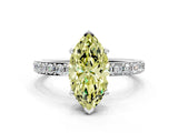 Platinum Fancy Yellow Marquise  Cut Diamond Solitaire with Pave Band and Four-Prong Setting 14