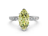 Platinum Fancy Yellow Marquise  Cut Diamond Solitaire with Pave Band and Four-Prong Setting 15