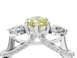 Platinum Fancy Yellow Marquise Cut Diamond Three-Stone Ring with Prong Setting and Pavé Band_10