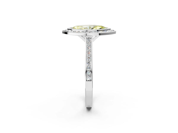 Platinum Fancy Yellow Marquise Cut Halo Bezel Diamond Pave Band Ring