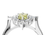 Platinum Fancy Yellow Marquise Cut Halo Diamond Cluster Ring with Marquise and Round Stones on a White Gold Band with Prong Setting_16