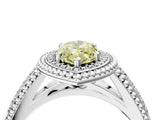 Platinum Fancy Yellow Marquise Cut Halo Diamond Ring with Beaded Split Shank and Four-Prong Setting_10