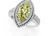 Platinum Fancy Yellow Marquise Cut Halo Diamond Ring with Beaded Split Shank and Four-Prong Setting_7
