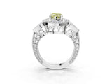 Platinum Fancy Yellow Marquise Cut Halo Milgrain Diamond Engagement Ring with Leaf Band and Four-Prong Setting_15