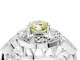 Platinum Fancy Yellow Marquise Cut Halo Milgrain Diamond Engagement Ring with Leaf Band and Four-Prong Setting_16