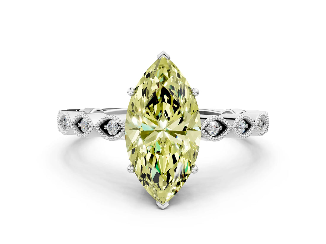 Platinum Fancy Yellow Marquise Cut Solitaire Diamond Ring with Infinity Twist Band and Four-Prong Setting_60