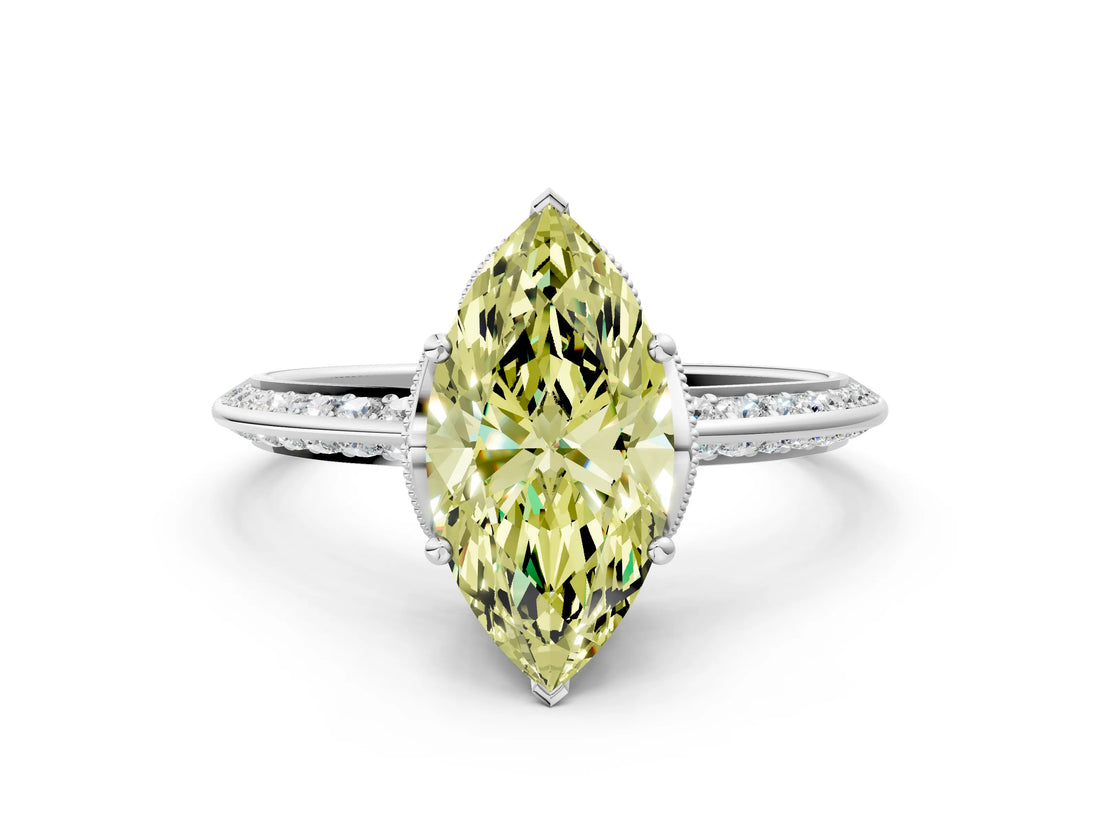 Platinum Fancy Yellow Marquise Cut Solitaire Split Shank Pave Diamond Engagement Ring with Four-Prong Setting_6