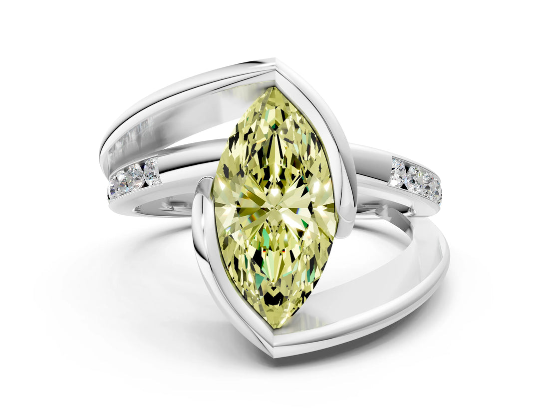 Platinum Fancy Yellow Marquise Cut Solitaire Tension-Set Diamond Split Shank Ring_6