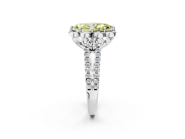 Platinum Fancy Yellow Marquise  Halo Diamond Floral Split Shank Engagement Ring