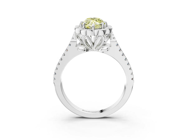 Platinum Fancy Yellow Marquise  Halo Diamond Floral Split Shank Engagement Ring
