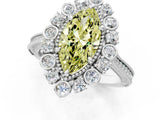 Platinum Fancy Yellow Marquise  Halo Milgrain Pave Diamond Ring with Four-Prong Setting 1