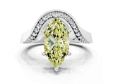 Platinum Fancy Yellow Marquise  Solitaire Diamond Engagement Ring with Pave Band and Four-Prong Setting 1