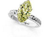 Platinum Fancy Yellow Marquise  Solitaire Diamond Engagement Ring with XO Engraved Band and Four-Prong Setting 2