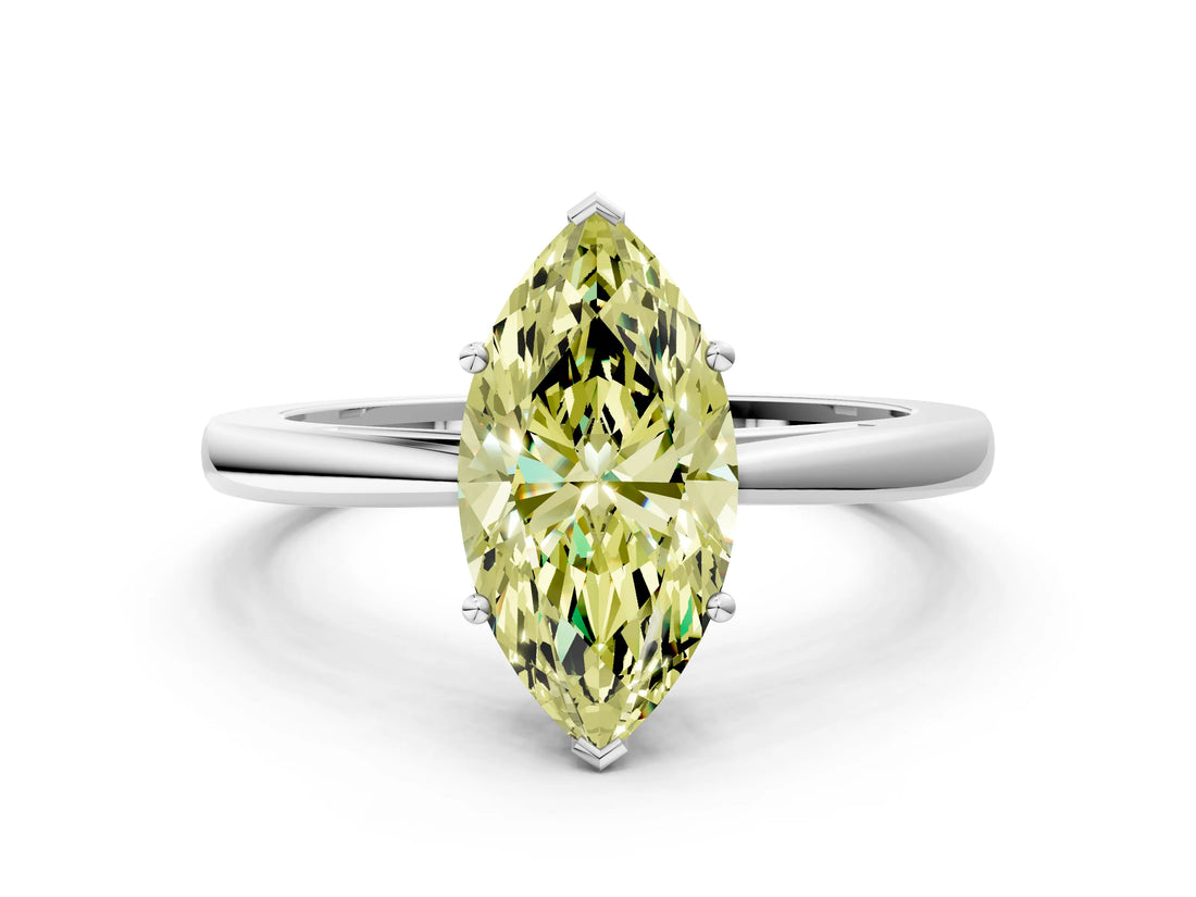 Platinum Fancy Yellow Marquise  Solitaire Diamond Ring with Split Shank and Four-Prong Setting_12